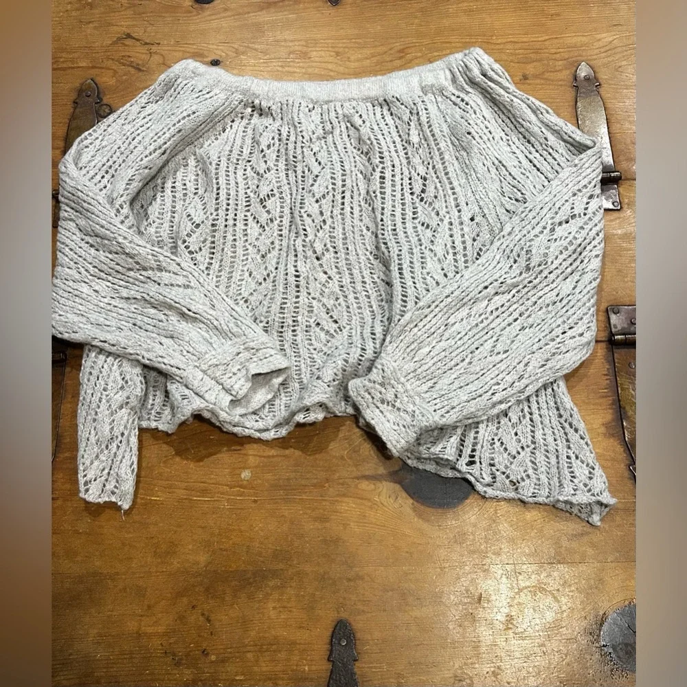 Free People Off-Shoulder Knit Sweater - Gray - Size Medium - Picture 2 of 6